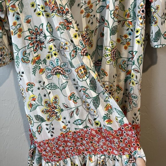 Women's S Cream Floral Open Front Boho Long Kimono Resort swim Coverup Gigio Ruf - Picture 5 of 13